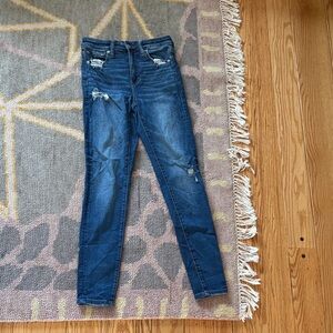 American Eagle Outfitters Dark Blue Distressed high rise Jegging